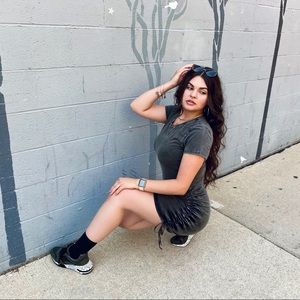 PINK gray tie-sides T-shirt dress